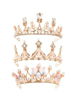 YOUEON 3 Pack Gold Princess Crown and Tiara 5 Inch Rhinestone Princess Crown, Wedding Princess Crown Tiaras Elegant Tiara Headband for Women Girls Bride Wedding Prom Birt