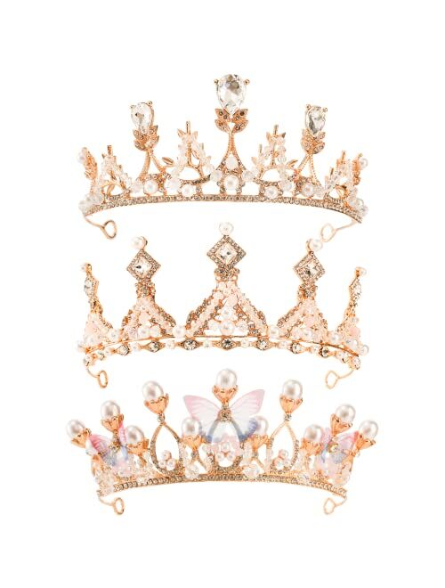 YOUEON 3 Pack Gold Princess Crown and Tiara 5 Inch Rhinestone Princess Crown, Wedding Princess Crown Tiaras Elegant Tiara Headband for Women Girls Bride Wedding Prom Birt