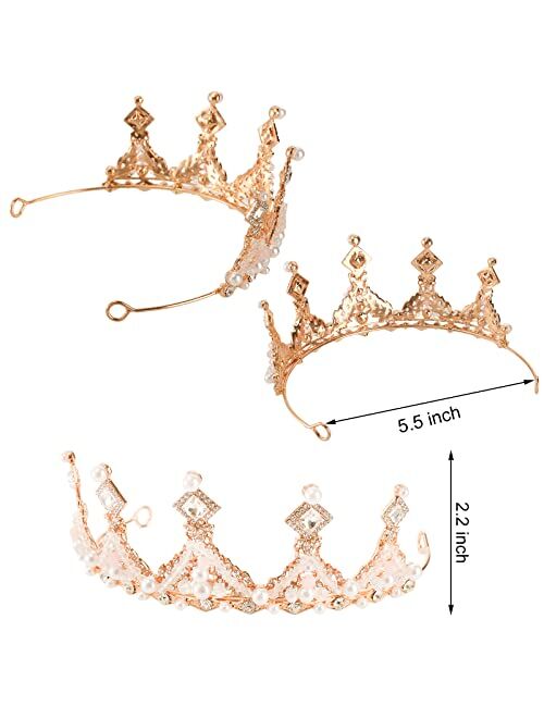 YOUEON 3 Pack Gold Princess Crown and Tiara 5 Inch Rhinestone Princess Crown, Wedding Princess Crown Tiaras Elegant Tiara Headband for Women Girls Bride Wedding Prom Birt