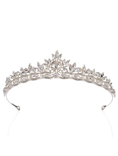 SWEETV Rhinestone Wedding Tiara for Bride - Princess Tiara Headband Bridal Crown, Bridal Hair Accessories for Women and Girls, Silver