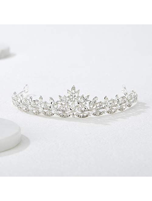 SWEETV Rhinestone Wedding Tiara for Bride - Princess Tiara Headband Bridal Crown, Bridal Hair Accessories for Women and Girls, Silver