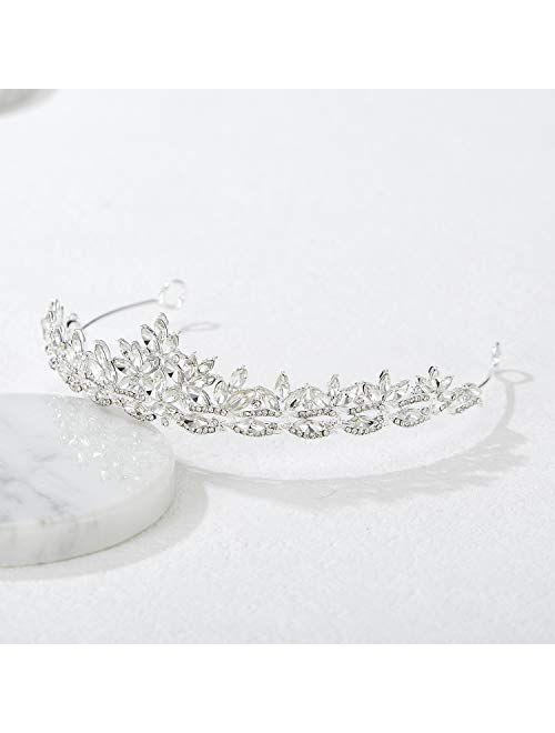 SWEETV Rhinestone Wedding Tiara for Bride - Princess Tiara Headband Bridal Crown, Bridal Hair Accessories for Women and Girls, Silver