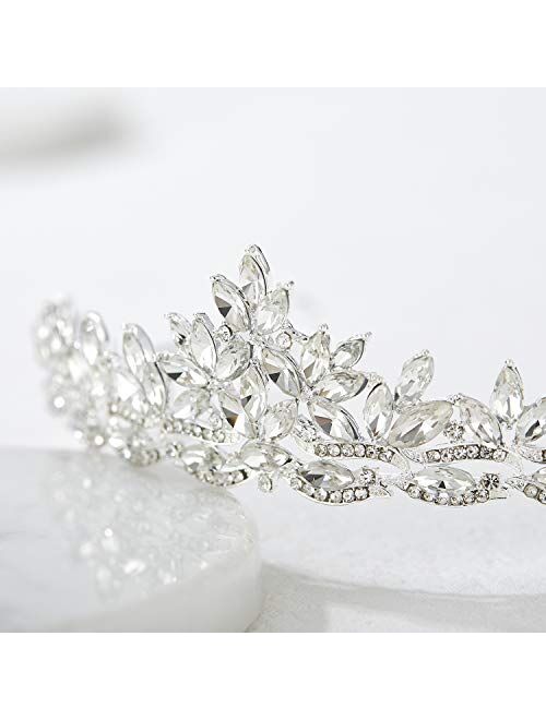 SWEETV Rhinestone Wedding Tiara for Bride - Princess Tiara Headband Bridal Crown, Bridal Hair Accessories for Women and Girls, Silver