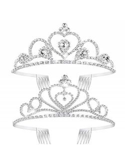 Didder Silver Crystal Tiaras for Women, 2 Pcs Princess Crown with Combs Tiaras for Girls Crowns for Women