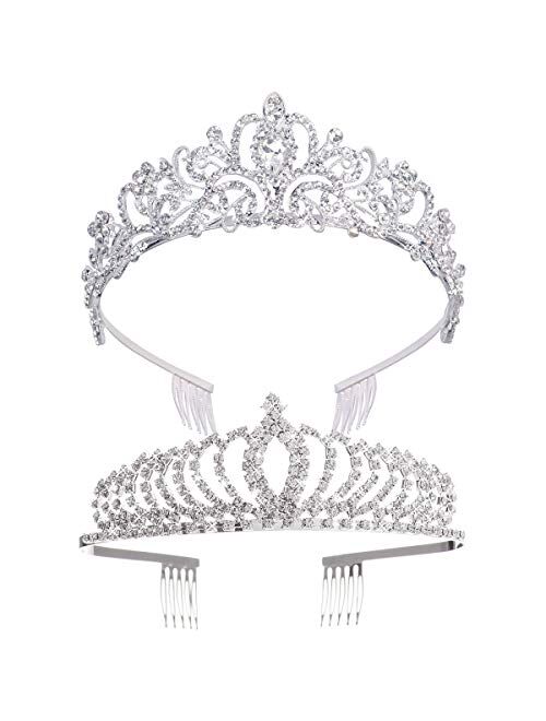 Didder Silver Crystal Tiaras for Women, 2 Pcs Princess Crown with Combs Tiaras for Girls Crowns for Women