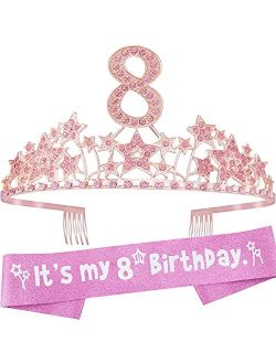 EBE EmmasbyEmma 8th Birthday, 8th Birthday Gifts for Girls, 8th Birthday Tiara Pink, 8th Birthday Tiara, 8th Birthday Crown, 8th Birthday Crown for Girls, 8th Birthday Cr