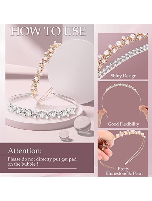 Dilunave 6 Pcs Crystal Headband Diamond Headband Rhinestones Pearls Thin Headbands Girls Tiara Gold Headband Silver and Pearl Headband for Women Child Brides Wedding Part