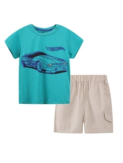 BIBNice Toddler Boy Clothes Kids Summer Cotton Outfits Shirt Short Sets Size 2-7