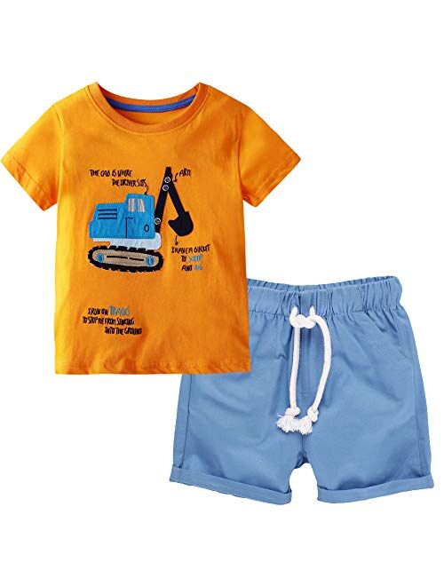 BIBNice Toddler Boy Clothes Kids Summer Cotton Outfits Shirt Short Sets Size 2-7