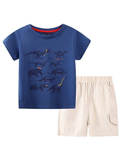 BIBNice Toddler Boy Clothes Kids Summer Cotton Outfits Shirt Short Sets Size 2-7