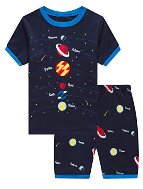 Akyzic Boys Pajamas Planet 100% Cotton Pjs Toddler 2 Piece Sleepwear Summer Clothes Kids Short Set 3t-10t