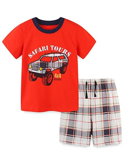 Bumeex Toddler Boy's Cotton Short Sleeve T-Shirt and Short Set 1-7Y