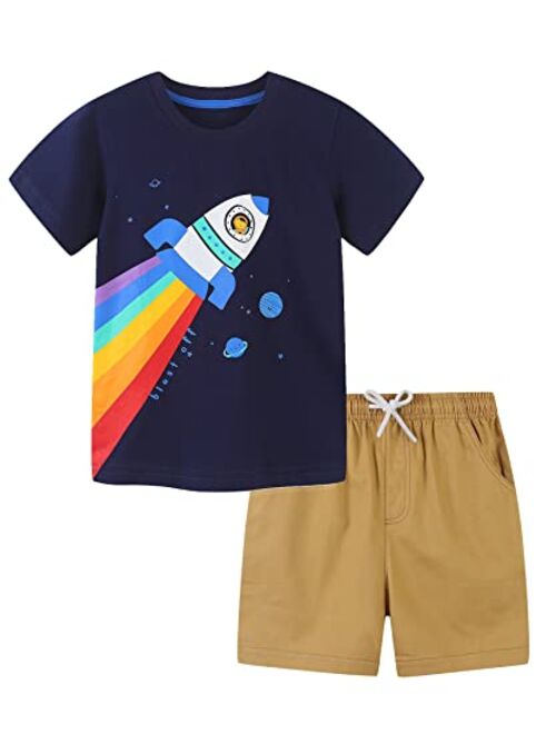 Bumeex Toddler Boy's Cotton Short Sleeve T-Shirt and Short Set 1-7Y