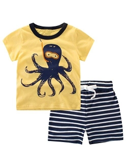 Csbks Kids Boys Short Sleeve T-Shirt Short Sets Toddler Summer Cotton Outfits