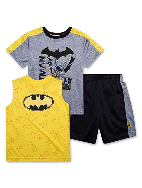 BATMAN T Shirt for Boys, Tank Top and Shorts 3 Piece Summer Activewear Bundle Shirt for Kids