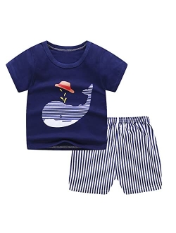 Jobakids Boy Summer Outfits Toddler Short Sets Cotton T-Shirt and Pants 2-Piece Clothes