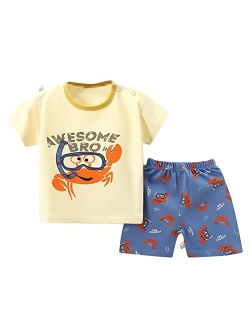 Jobakids Boy Summer Outfits Toddler Short Sets Cotton T-Shirt and Pants 2-Piece Clothes