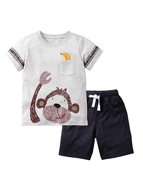 Jobakids Boy Summer Outfits Toddler Short Sets Cotton T-Shirt and Pants 2-Piece Clothes