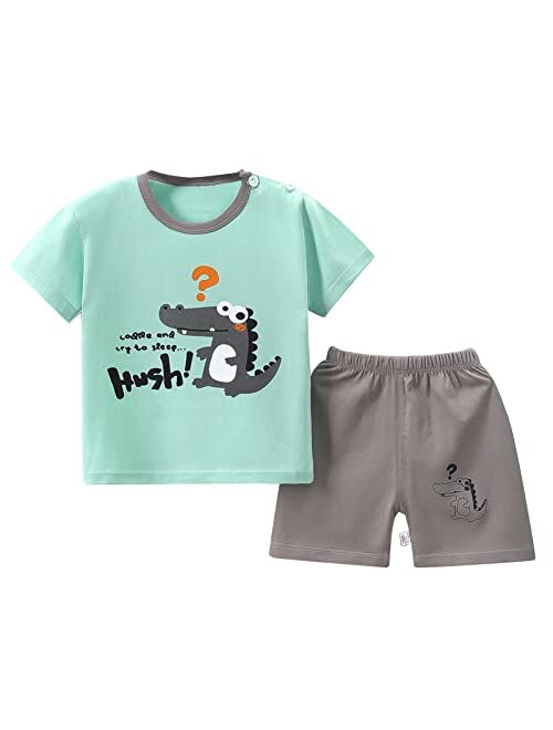 Jobakids Boy Summer Outfits Toddler Short Sets Cotton T-Shirt and Pants 2-Piece Clothes