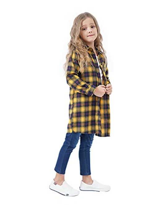 Sobrisah Girls Plaid Shirt Button Down Western Shirt Baby Flannel Girls Buffalo Plaid Shirt Dress Christmas Girls Long Sleeve Shirts