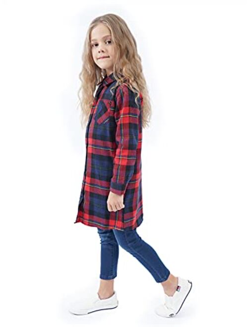 Sobrisah Girls Plaid Shirt Button Down Western Shirt Baby Flannel Girls Buffalo Plaid Shirt Dress Christmas Girls Long Sleeve Shirts