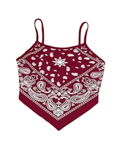 Women's Spaghetti Strap Asymmetrical Hem Bandana Cami Crop Top