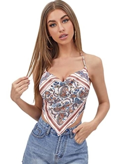 Women's Spaghetti Strap Asymmetrical Hem Bandana Cami Crop Top