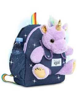 Naturally KIDS Small Unicorn Backpack - 3 - 4 Year Old Girl Gifts - Toddler Backpack for Girl Boy w Stuffed Animal - Toys for 3 Year Old Girls - w Pockets & Reflective Lo