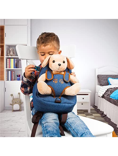 Bag&Carry Cute Dog Toy Toddler Backpack With Leash Kids Stuffed Animal Toy Backpack For Boy Girl Kids Backpacks For Boys And Girls 2 3 4 5 6 Years Old With Plush Toy (pup