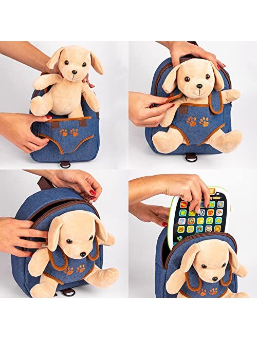 Bag&Carry Cute Dog Toy Toddler Backpack With Leash Kids Stuffed Animal Toy Backpack For Boy Girl Kids Backpacks For Boys And Girls 2 3 4 5 6 Years Old With Plush Toy (pup