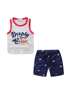 Mud Kingdom Little Boys Summer Outfits Cute Cartoon Printing Tank Top Sets