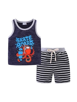 Mud Kingdom Little Boys Summer Outfits Cute Cartoon Printing Tank Top Sets