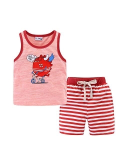 Mud Kingdom Little Boys Summer Outfits Cute Cartoon Printing Tank Top Sets