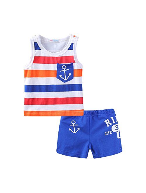 Mud Kingdom Little Boys Summer Outfits Cute Cartoon Printing Tank Top Sets