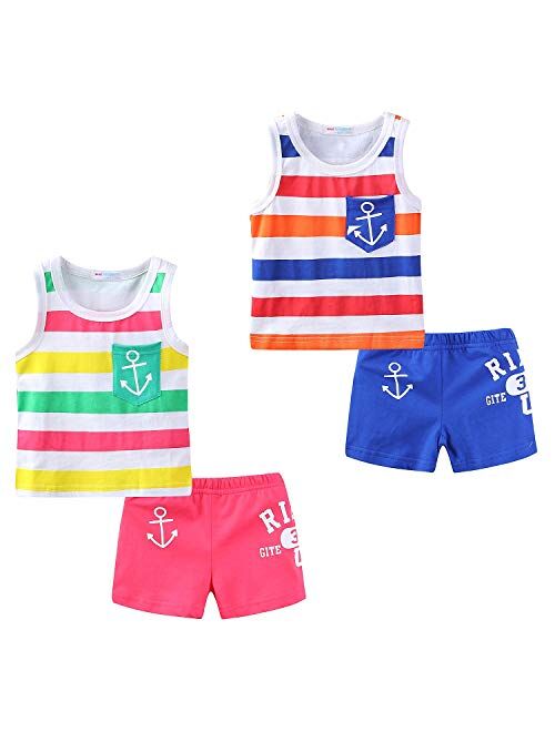 Mud Kingdom Little Boys Summer Outfits Cute Cartoon Printing Tank Top Sets