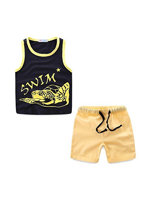 Mud Kingdom Little Boys Summer Outfits Cute Cartoon Printing Tank Top Sets