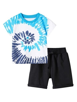 GLEAMING GRAIN Little Boys Shorts Set Toddler Boys 100% Cotton Summer Short Sleeve T-Shirts and Shorts Clothing Sets 2PCS