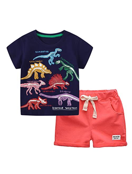 GLEAMING GRAIN Little Boys Shorts Set Toddler Boys 100% Cotton Summer Short Sleeve T-Shirts and Shorts Clothing Sets 2PCS