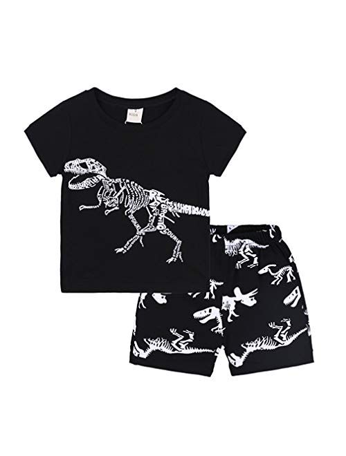 GLEAMING GRAIN Little Boys Shorts Set Toddler Boys 100% Cotton Summer Short Sleeve T-Shirts and Shorts Clothing Sets 2PCS