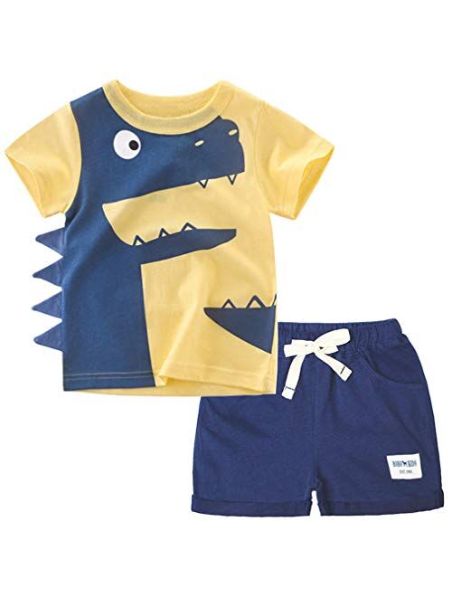 GLEAMING GRAIN Little Boys Shorts Set Toddler Boys 100% Cotton Summer Short Sleeve T-Shirts and Shorts Clothing Sets 2PCS