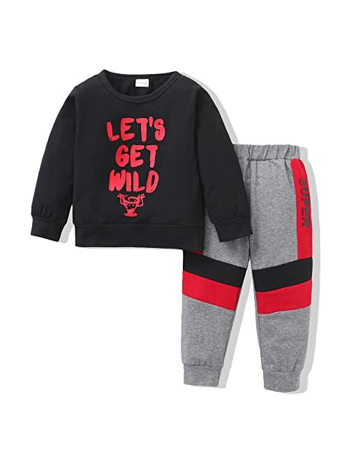 Renotemy 1-4T Toddler Baby Boys Clothes Winter Fall Outfits Kids Cotton Little Boy Clothes Long Sleeve Sweatshirt Pants Outfits Sets