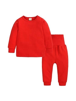 Kids Tales Little Boys&Girls 2 Pcs Solid Pajama Set Cotton Underwear Long Sleeve Sleepwear PJS