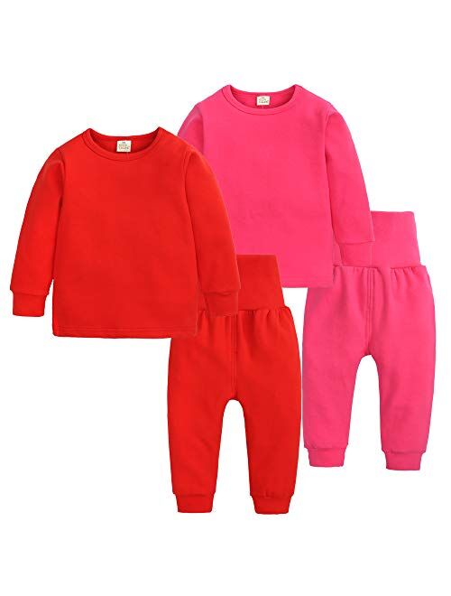 Kids Tales Little Boys&Girls 2 Pcs Solid Pajama Set Cotton Underwear Long Sleeve Sleepwear PJS