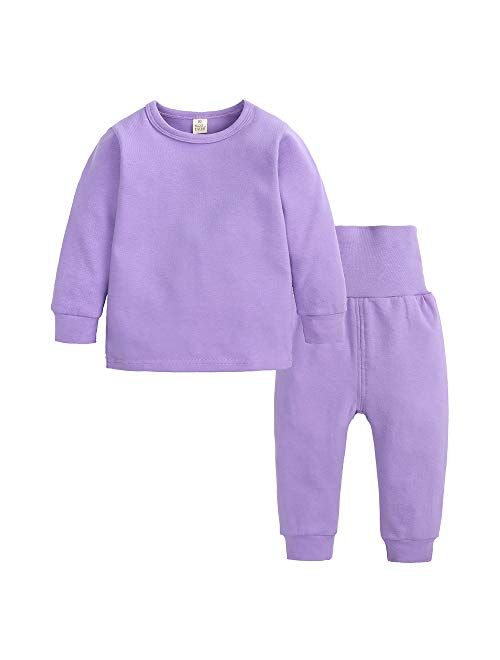 Kids Tales Little Boys&Girls 2 Pcs Solid Pajama Set Cotton Underwear Long Sleeve Sleepwear PJS