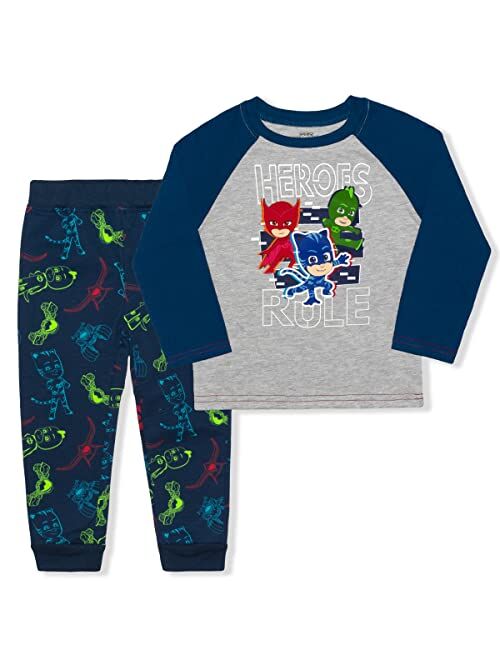 PJ Masks Jogger Set for Boys, Raglan Long Sleeve Tee and Jog Pants for Kids and Toddlers