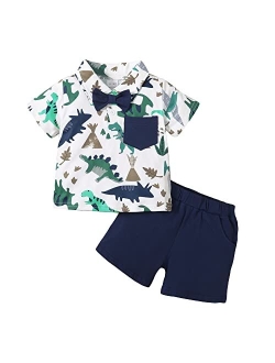 Renotemy Toddler Baby Boy Clothes Summer Outfits Cotton Short Sleeve T-Shirt Dinosaurs Shorts Set Boy Clothes Outfits Set