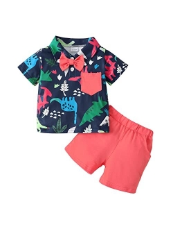 Renotemy Toddler Baby Boy Clothes Summer Outfits Cotton Short Sleeve T-Shirt Dinosaurs Shorts Set Boy Clothes Outfits Set