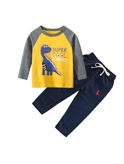 IjnUhb Dinosaur Toddler Boy Clothes Long Sleeve Shirt and Childrens Pants Set,2 Piece Kids Outfit Boys