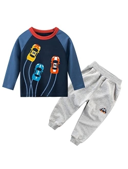 IjnUhb Dinosaur Toddler Boy Clothes Long Sleeve Shirt and Childrens Pants Set,2 Piece Kids Outfit Boys