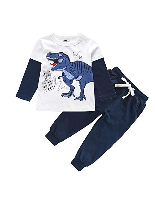 IjnUhb Dinosaur Toddler Boy Clothes Long Sleeve Shirt and Childrens Pants Set,2 Piece Kids Outfit Boys